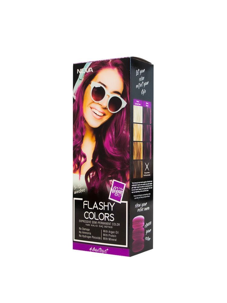 Sampon nuantator Neva Flashy Colors, semipermanent, fara amoniac, vegan, pentru toate tipurile de par, Violet (Amethist), 100 ml fotografia produsului