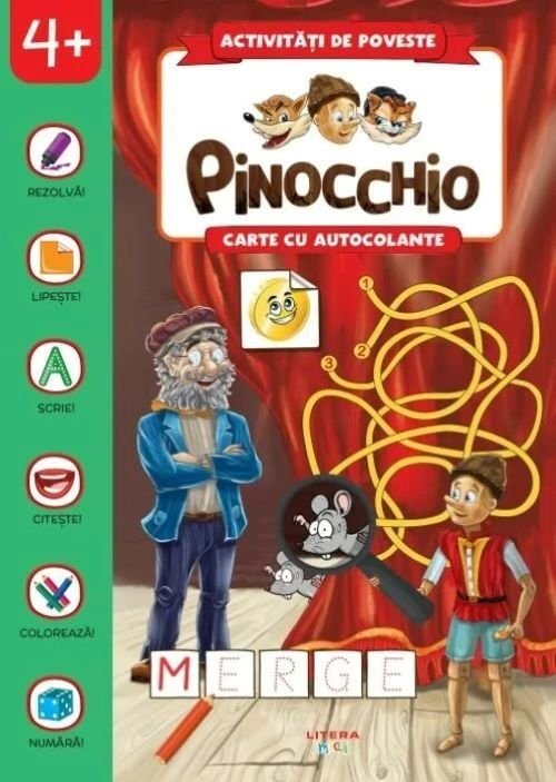 Pinocchio. Carte cu autocolante. Activitati de poveste. 4 ani+ фото продукта