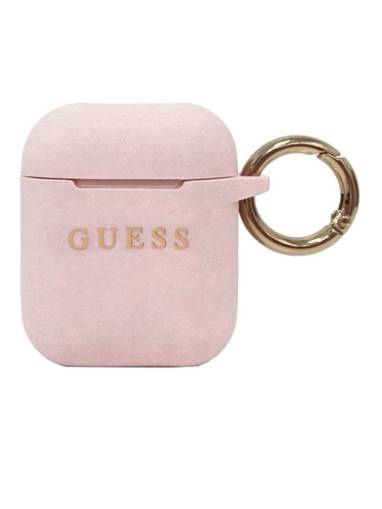 Husa Airpods Generation 1/2 Guess GUACCSILGLLP, protectie 360 grade, cu breloc, silicon, Roz fotografia produsului