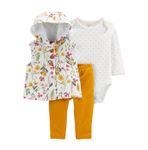 Set 3 piese vesta, body si pantaloni Flori 1M546910, Carter's, 0 luni, marime EU 56 fotografia produsului