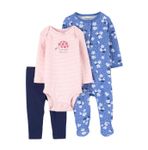 Set 3 piese body, pantaloni pijamale Flori 1M104910, Carter's, 3 luni, marime EU 62 fotografia produsului